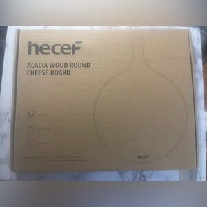 hecef 12 Inch Large Cheese Board Acacia Wood Charcuterie Round Platter NWT